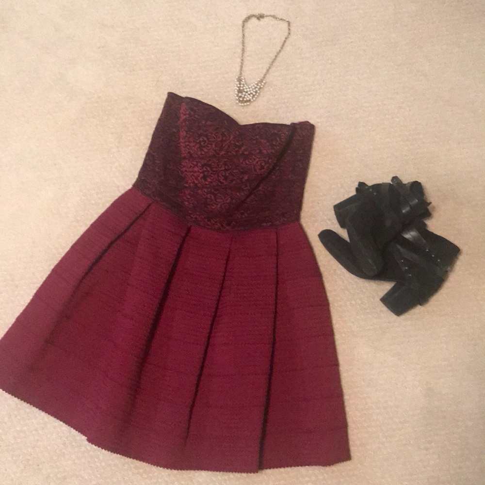 Burgundy Strapless Cocktail Dress